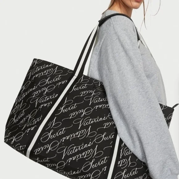 Victoria's Secret Black and White Script Tote - Picture 3 of 4